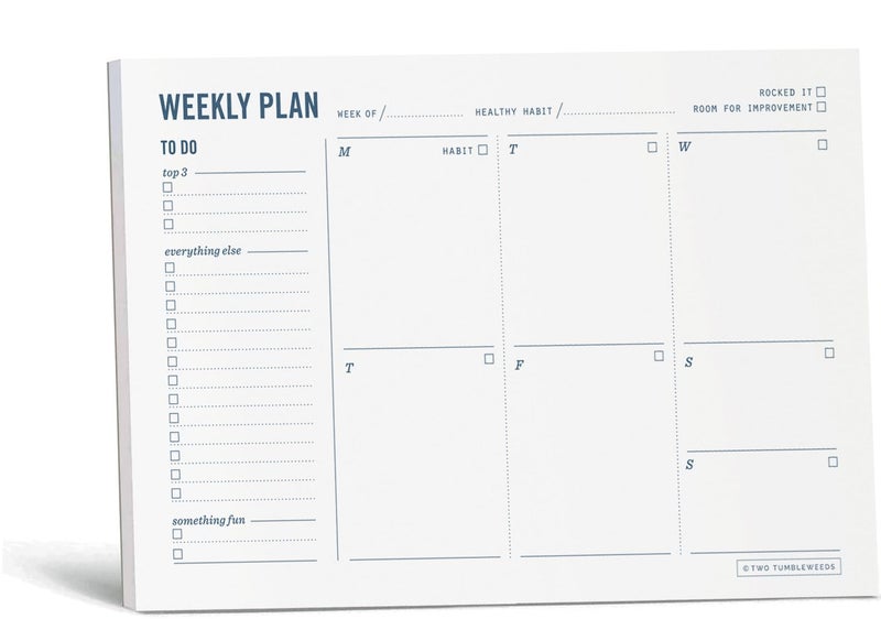 Two Tumbleweeds Weekly Planner Pad - Undated 6x9" Weekly To-Do List Notepad with Calendar and Task List, Perfect Desk Organizer for School & Work | 50 Tear Off Sheets - Image 1